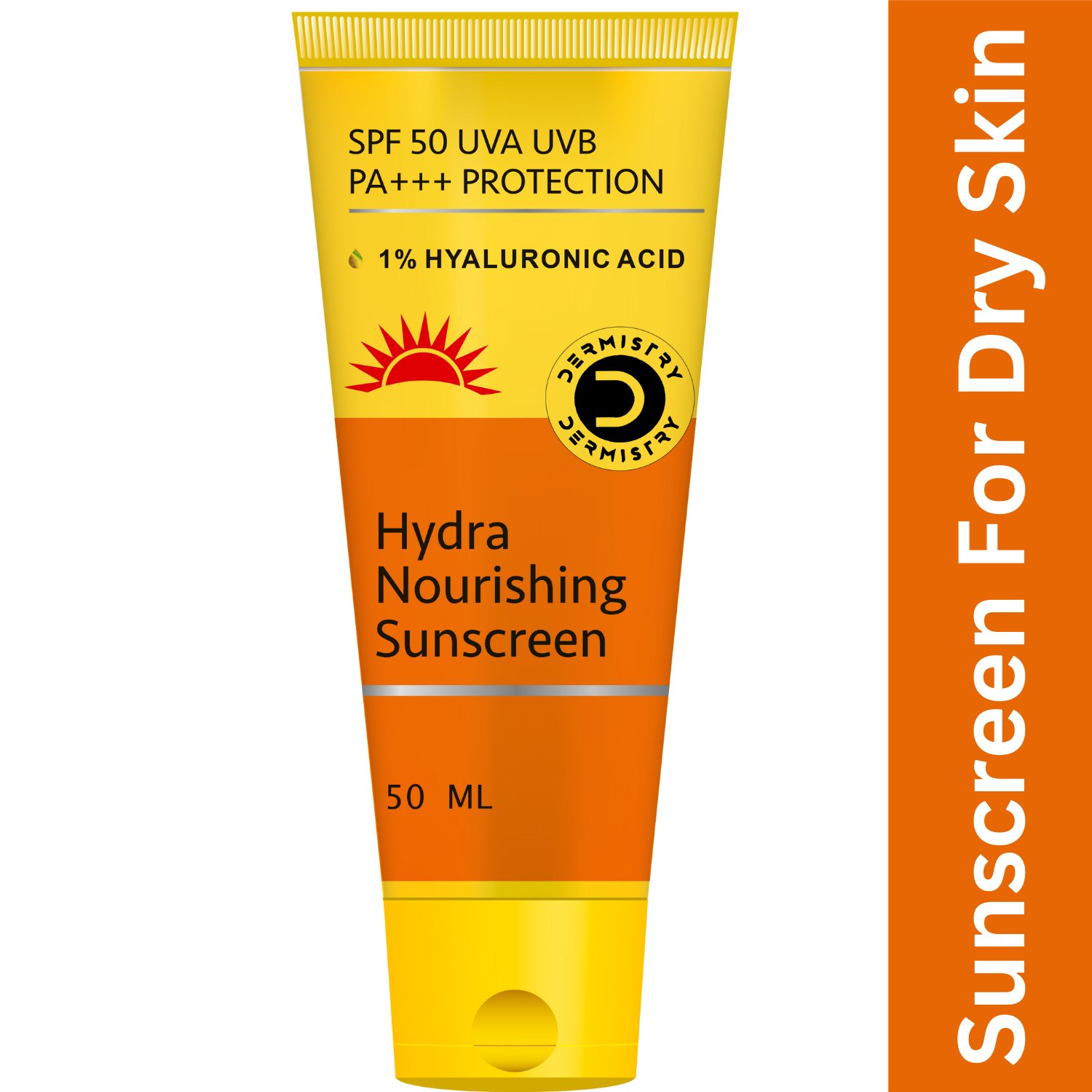 Dermistry 1% Hyaluronic Acid Ultra Hydrating Sunscreen for Dry Skin SPF 50 UVA UVB PA+++  Protection-50ml
