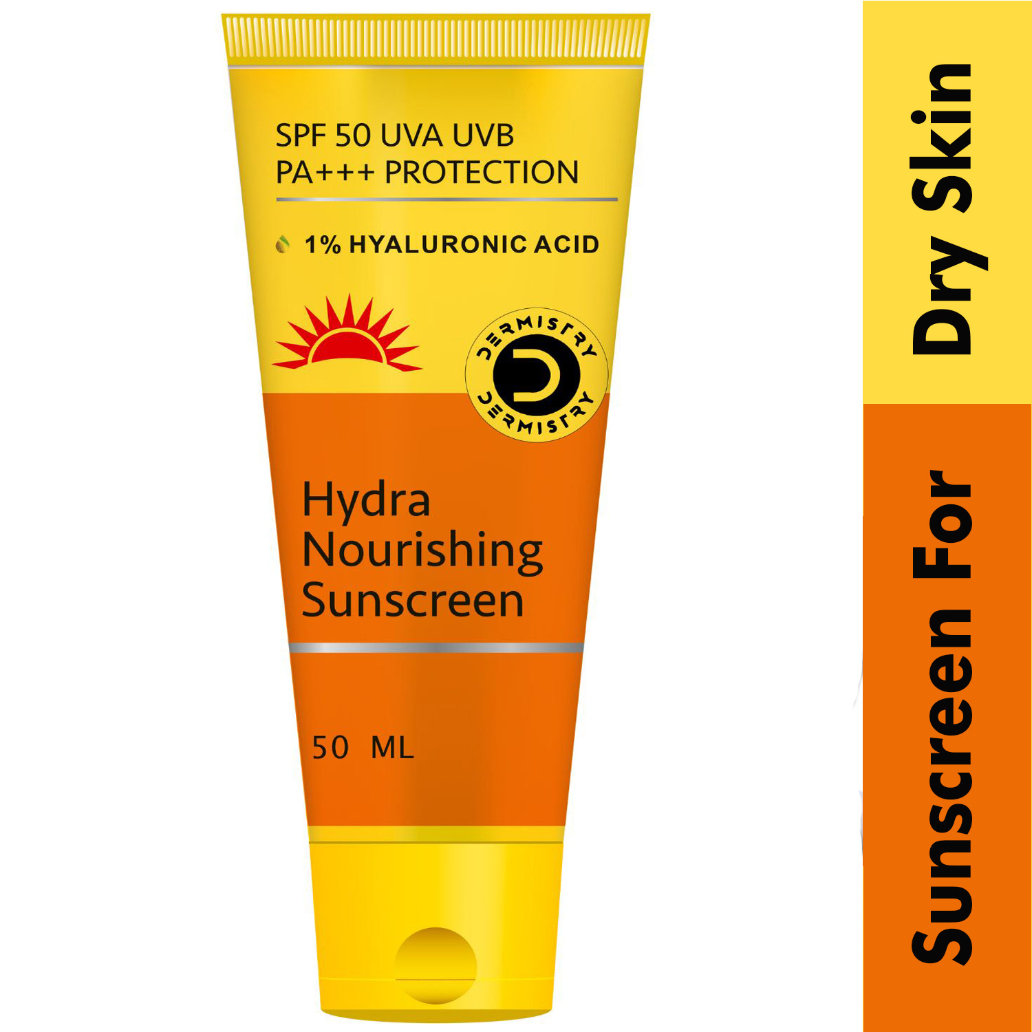 Dermistry 1% Hyaluronic Acid Ultra Hydrating Sunscreen for Dry Skin SPF 50 UVA UVB PA+++  Protection-50ml