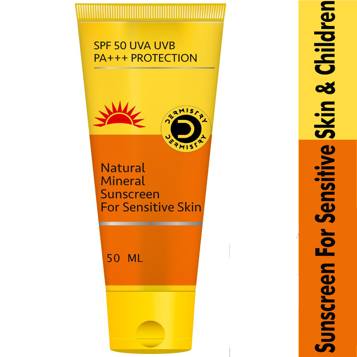 Dermistry Natural Mineral Sunscreen for Sensitive Skin & Children SPF 50 UVA UVB PA+++ Protection-50ml